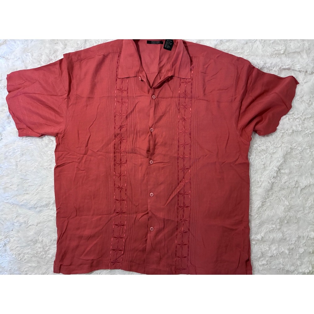 Michael Brandon Mens XXL Silk Guayabera Shirt Short Sleeve Burnt Orange